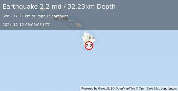 Earthquake 20 km SE of Pāhala, Hawaii (2.2 md) (2024-12-12 08:03:05 UTC)