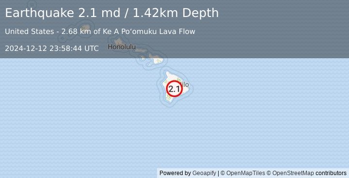 Earthquake 24 km WNW of Volcano, Hawaii (2.1 md) (2024-12-12 23:58:44 UTC)