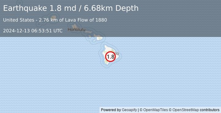 Earthquake 19 km WNW of Volcano, Hawaii (1.8 md) (2024-12-13 06:53:51 UTC)