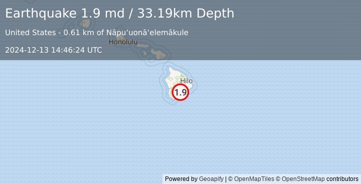 Earthquake 15 km ENE of Pāhala, Hawaii (1.9 md) (2024-12-13 14:46:24 UTC)