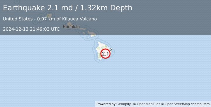 Earthquake 6 km SW of Volcano, Hawaii (2.1 md) (2024-12-13 21:49:03 UTC)