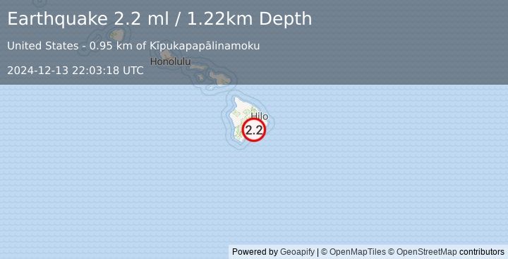 Earthquake 14 km S of Volcano, Hawaii (2.2 ml) (2024-12-13 22:03:18 UTC)