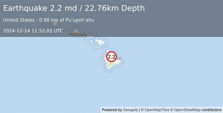 Earthquake 28 km SSW of Pa‘auilo, Hawaii (2.2 md) (2024-12-14 11:52:02 UTC)