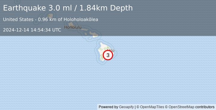 Earthquake 7 km SW of Volcano, Hawaii (3.0 ml) (2024-12-14 14:54:34 UTC)