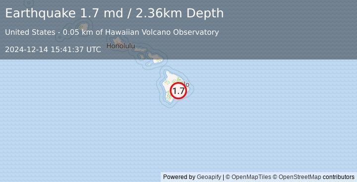 Earthquake 6 km WSW of Volcano, Hawaii (1.7 md) (2024-12-14 15:41:37 UTC)