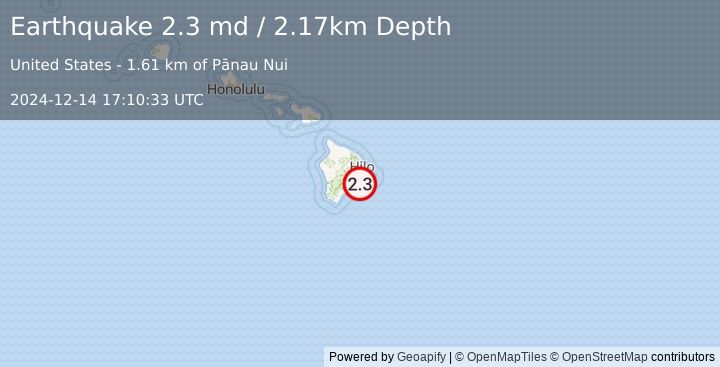 Earthquake 12 km S of Fern Forest, Hawaii (2.3 md) (2024-12-14 17:10:33 UTC)