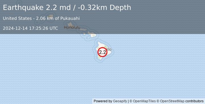 Earthquake 28 km WNW of Volcano, Hawaii (2.2 md) (2024-12-14 17:25:26 UTC)