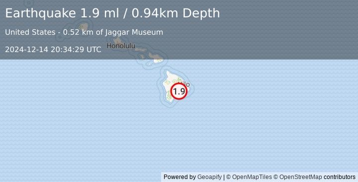 Earthquake 5 km WSW of Volcano, Hawaii (1.9 ml) (2024-12-14 20:34:29 UTC)