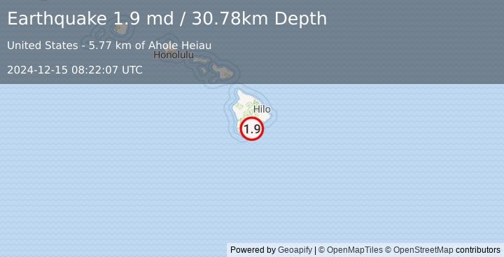 Earthquake 12 km SE of Pāhala, Hawaii (1.9 md) (2024-12-15 08:22:07 UTC)