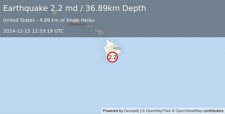 Earthquake 12 km SE of Pāhala, Hawaii (2.2 md) (2024-12-15 12:53:19 UTC)