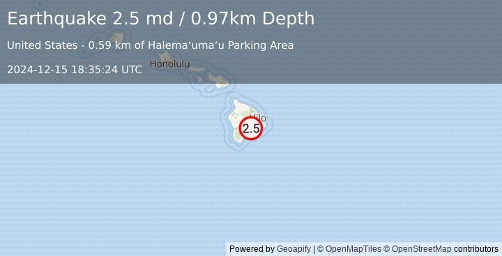 Earthquake 7 km SW of Volcano, Hawaii (2.5 md) (2024-12-15 18:35:24 UTC)