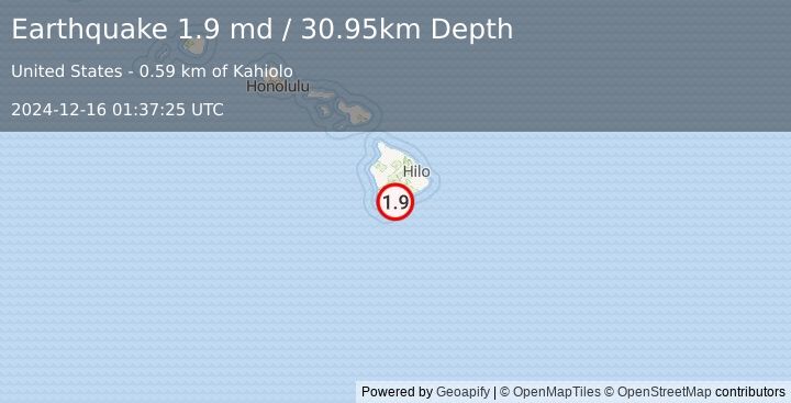 Earthquake 8 km SSW of Pāhala, Hawaii (1.9 md) (2024-12-16 01:37:25 UTC)