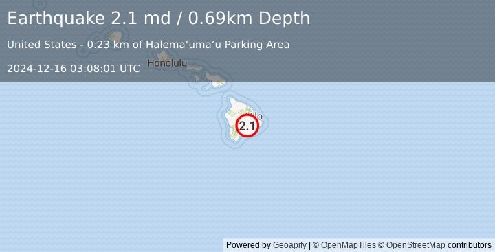 Earthquake 6 km SW of Volcano, Hawaii (2.1 md) (2024-12-16 03:08:01 UTC)