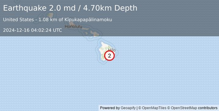 Earthquake 13 km S of Volcano, Hawaii (2.0 md) (2024-12-16 04:02:24 UTC)