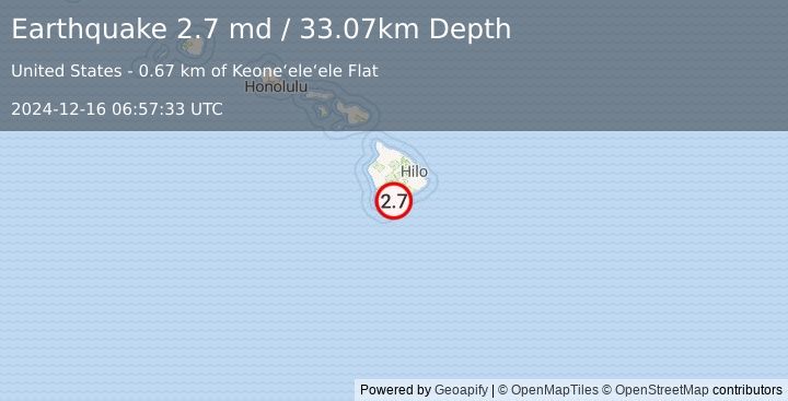 Earthquake 6 km S of Pāhala, Hawaii (2.7 md) (2024-12-16 06:57:33 UTC)