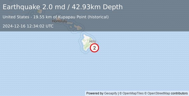 Earthquake 32 km S of Leilani Estates, Hawaii (2.0 md) (2024-12-16 12:34:02 UTC)