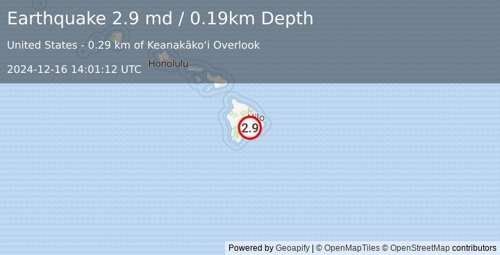 Earthquake 5 km SW of Volcano, Hawaii (2.9 md) (2024-12-16 14:01:12 UTC)