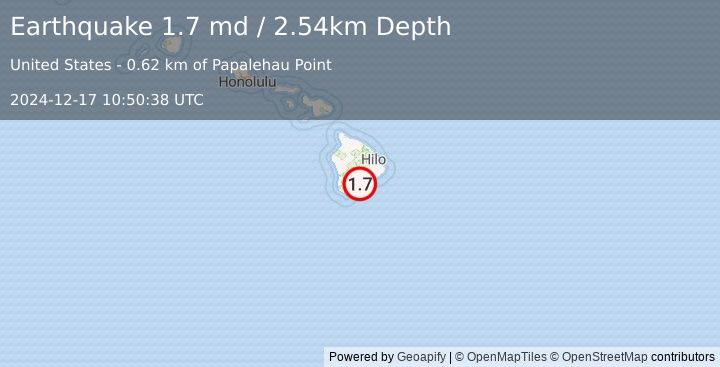 Earthquake 10 km E of Pāhala, Hawaii (1.7 md) (2024-12-17 10:50:38 UTC)