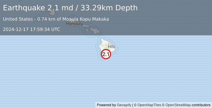 Earthquake 4 km SSW of Pāhala, Hawaii (2.1 md) (2024-12-17 17:59:34 UTC)