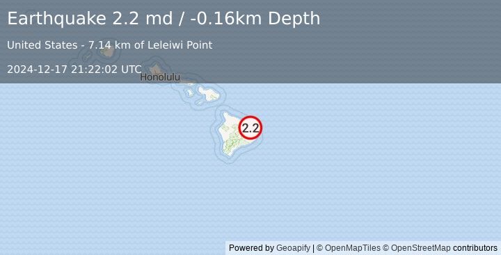 Earthquake 10 km E of Pāpa‘ikou, Hawaii (2.2 md) (2024-12-17 21:22:02 UTC)