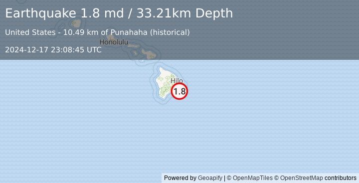 Earthquake 24 km S of Leilani Estates, Hawaii (1.8 md) (2024-12-17 23:08:45 UTC)