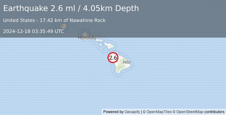 Earthquake 21 km W of Puako, Hawaii (2.6 ml) (2024-12-18 03:35:49 UTC)