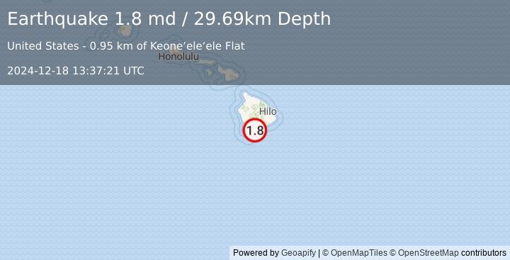 Earthquake 5 km S of Pāhala, Hawaii (1.8 md) (2024-12-18 13:37:21 UTC)