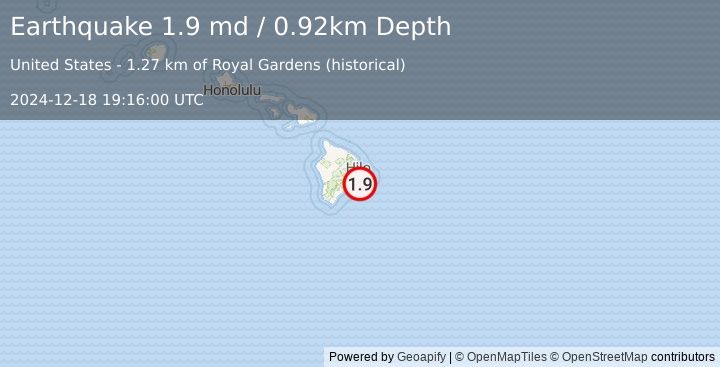 Earthquake 14 km SE of Fern Forest, Hawaii (1.9 md) (2024-12-18 19:16:00 UTC)