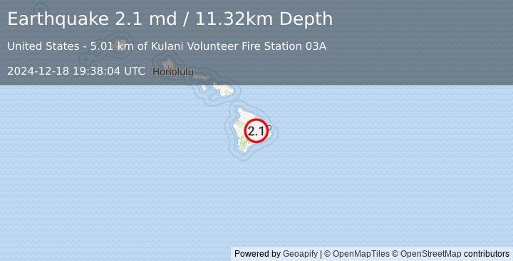 Earthquake 17 km NNW of Volcano, Hawaii (2.1 md) (2024-12-18 19:38:04 UTC)