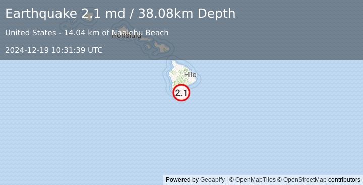 Earthquake 17 km SE of Naalehu, Hawaii (2.1 md) (2024-12-19 10:31:39 UTC)