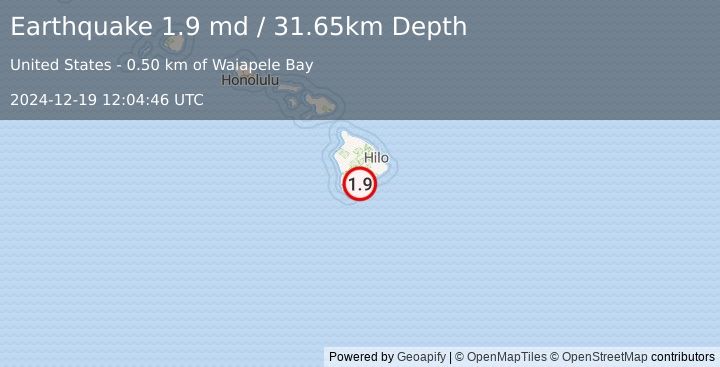 Earthquake 6 km SE of Pāhala, Hawaii (1.9 md) (2024-12-19 12:04:46 UTC)