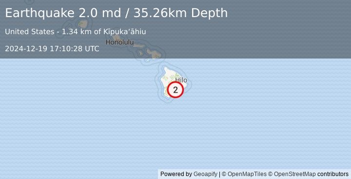 Earthquake 18 km NE of Pāhala, Hawaii (2.0 md) (2024-12-19 17:10:28 UTC)