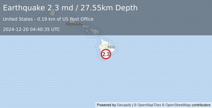 Earthquake 0 km SSE of Pāhala, Hawaii (2.3 md) (2024-12-20 04:40:35 UTC)