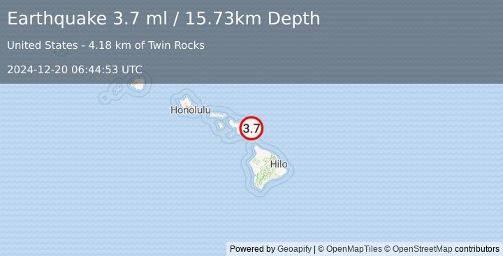 Earthquake 5 km E of Hana, Hawaii (3.7 ml) (2024-12-20 06:44:53 UTC)