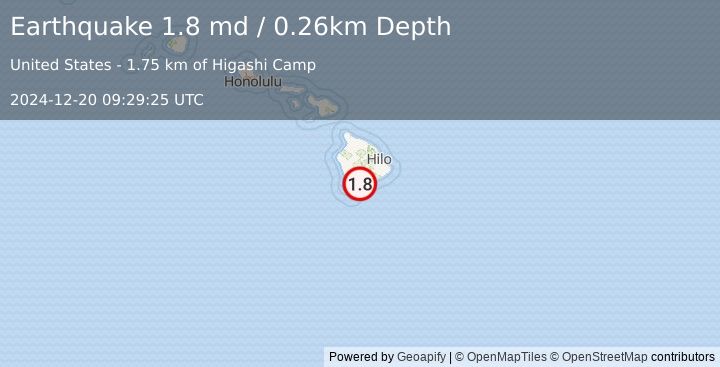 Earthquake 2 km WSW of Pāhala, Hawaii (1.8 md) (2024-12-20 09:29:25 UTC)