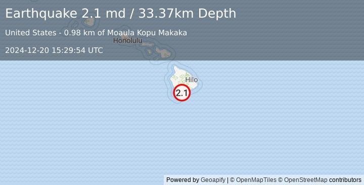 Earthquake 4 km SSW of Pāhala, Hawaii (2.1 md) (2024-12-20 15:29:54 UTC)