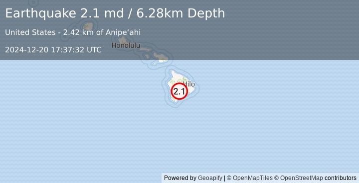 Earthquake 20 km N of Pāhala, Hawaii (2.1 md) (2024-12-20 17:37:32 UTC)