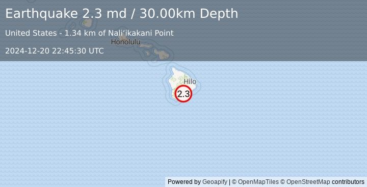 Earthquake 12 km E of Pāhala, Hawaii (2.3 md) (2024-12-20 22:45:30 UTC)