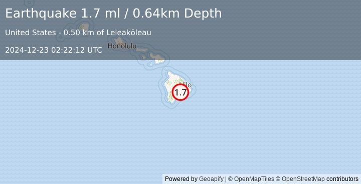 Earthquake 7 km SW of Volcano, Hawaii (1.7 ml) (2024-12-23 02:22:12 UTC)