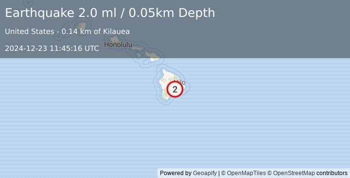 Earthquake 6 km SW of Volcano, Hawaii (2.0 ml) (2024-12-23 11:45:16 UTC)