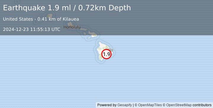 Earthquake 6 km WSW of Volcano, Hawaii (1.9 ml) (2024-12-23 11:55:13 UTC)