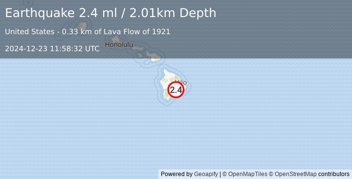 Earthquake 7 km SW of Volcano, Hawaii (2.4 ml) (2024-12-23 11:58:32 UTC)