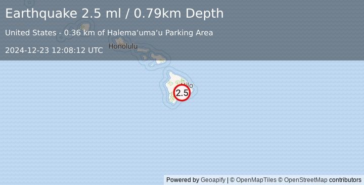 Earthquake 7 km SW of Volcano, Hawaii (2.5 ml) (2024-12-23 12:08:12 UTC)