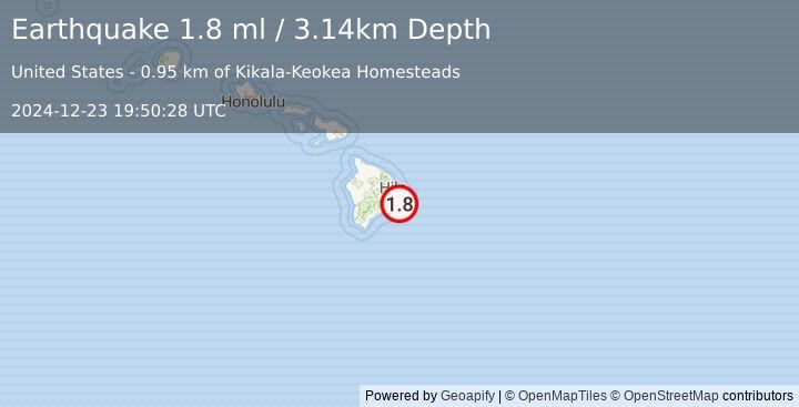 Earthquake 8 km SSW of Leilani Estates, Hawaii (1.8 ml) (2024-12-23 19:50:28 UTC)