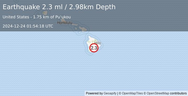 Earthquake 14 km NE of Pāhala, Hawaii (2.3 ml) (2024-12-24 01:54:18 UTC)