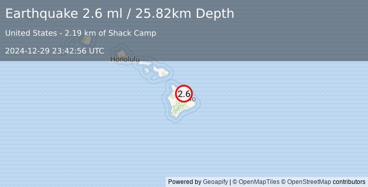 Earthquake 11 km SW of Laupāhoehoe, Hawaii (2.6 ml) (2024-12-29 23:42:56 UTC)