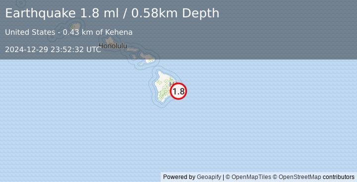 Earthquake 6 km SSW of Leilani Estates, Hawaii (1.8 ml) (2024-12-29 23:52:32 UTC)