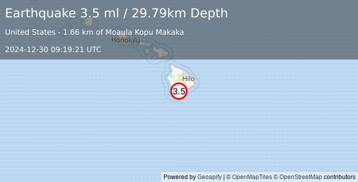 Earthquake 3 km SSW of Pāhala, Hawaii (3.5 ml) (2024-12-30 09:19:21 UTC)