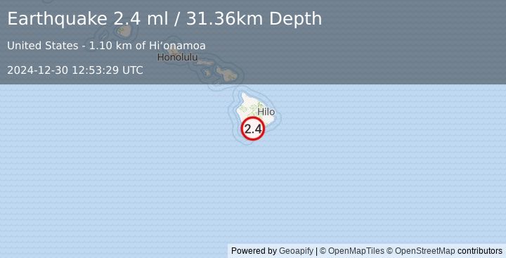 Earthquake 1 km SW of Pāhala, Hawaii (2.4 ml) (2024-12-30 12:53:29 UTC)