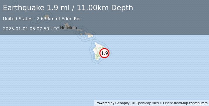 Earthquake 2 km WNW of Eden Roc, Hawaii (1.9 ml) (2025-01-01 05:07:50 UTC)